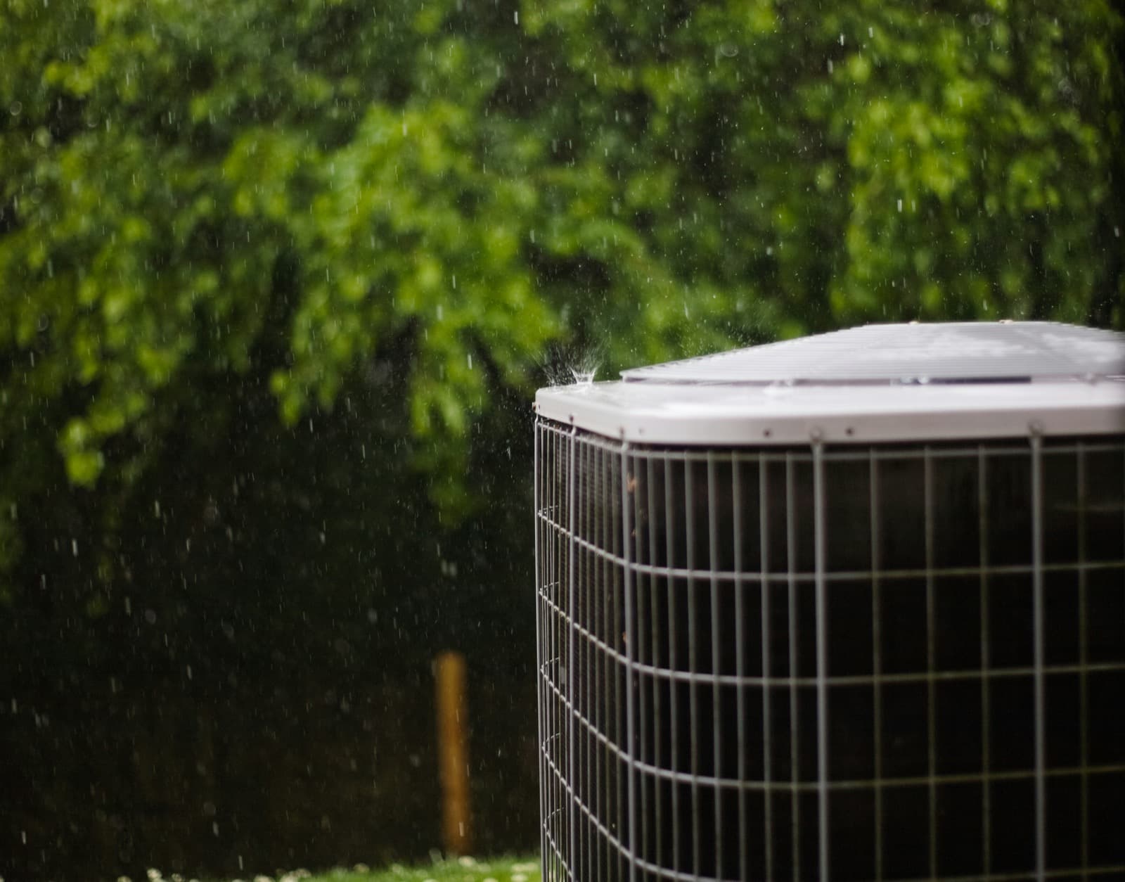 Outdoor HVAC condenser unit at a residential home
